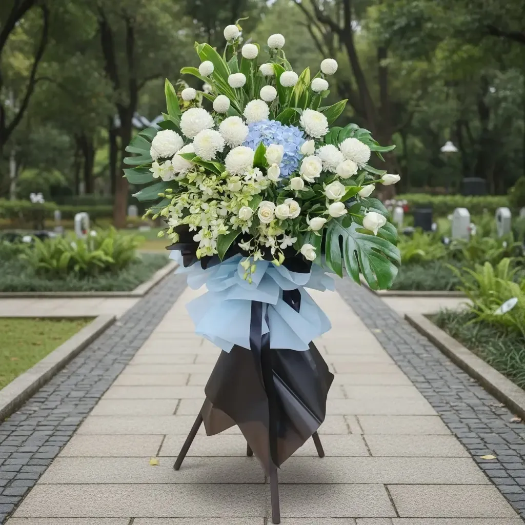 Peaceful Remembrance condolence and funeral flowers sympathy stand with delivery in Kuala Lumpur and Selangor