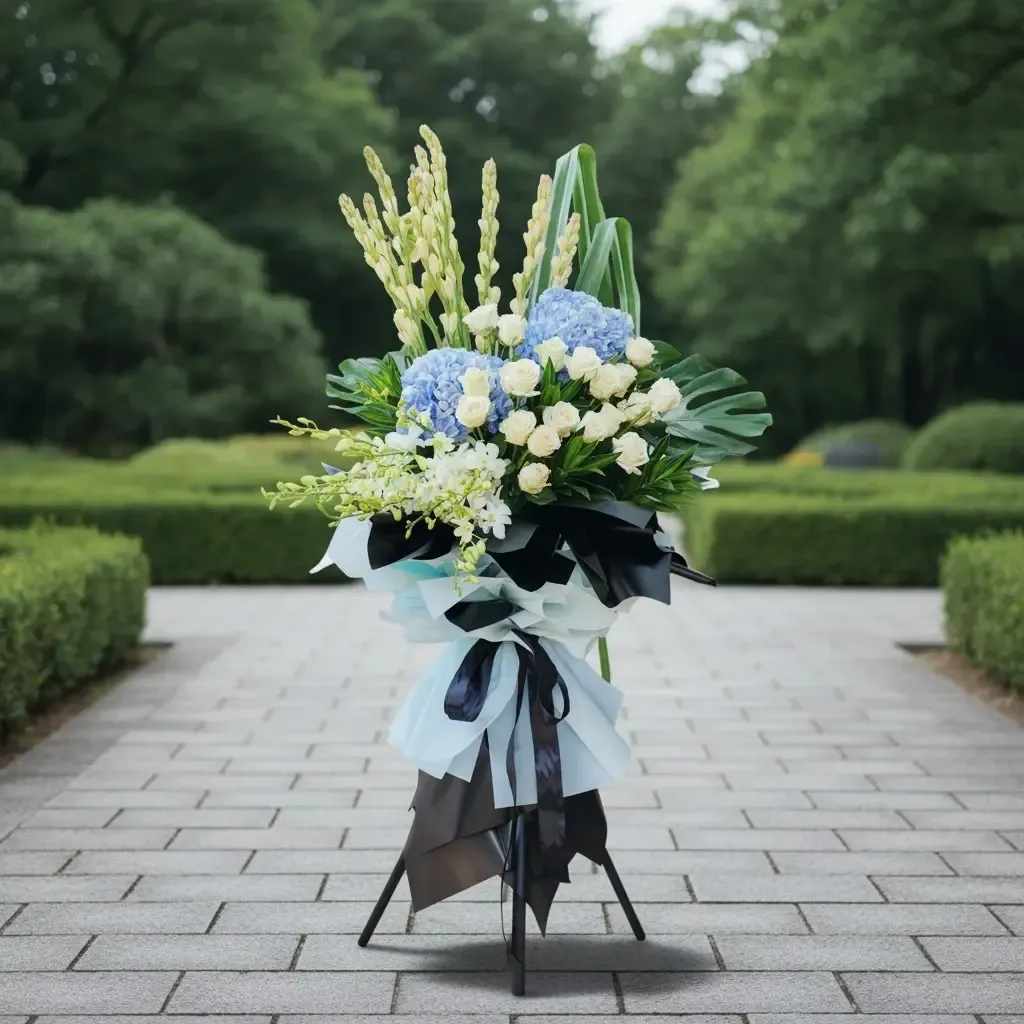 Angel’s Embrace condolence and funeral flowers sympathy stand with delivery in Kuala Lumpur and Selangor