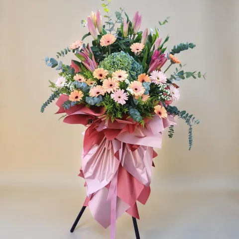 Rising Glory hydrangea and gerbera grand opening stand with delivery in Kuala Lumpur and Selangor