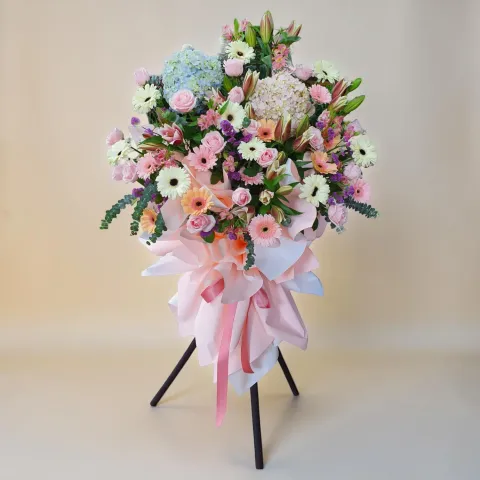 Fortune Blossom lilies, rose and hydrangea grand opening stand with delivery in Kuala Lumpur and Selangor