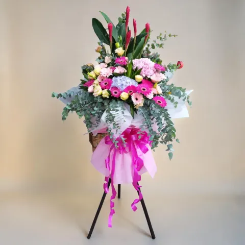 Prosperous Horizons hydrangea, ginger flower and eustoma grand opening stand with delivery in Kuala Lumpur and Selangor