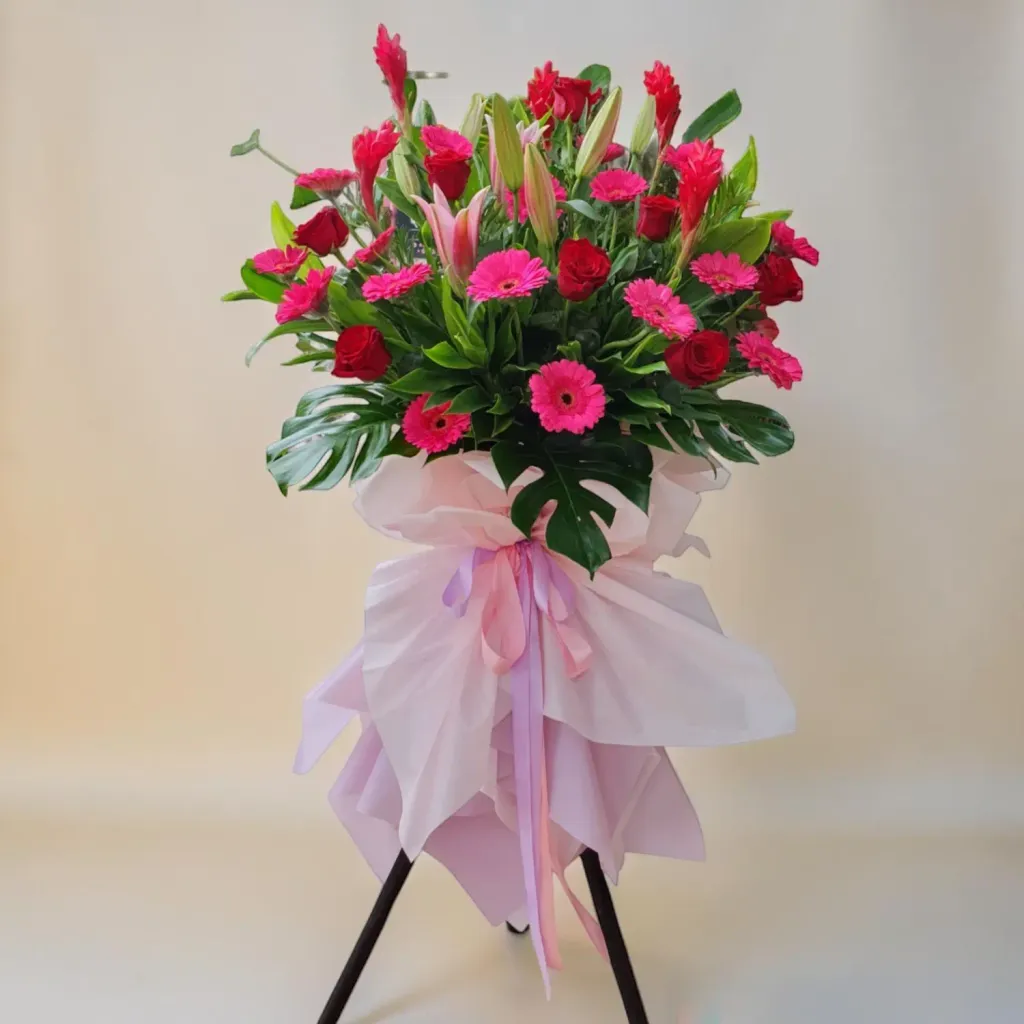 Abundance Wishes lilies, rose and red ginger grand opening stand with delivery in Kuala Lumpur and Selangor