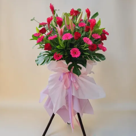 Abundance Wishes lilies, rose and red ginger grand opening stand with delivery in Kuala Lumpur and Selangor
