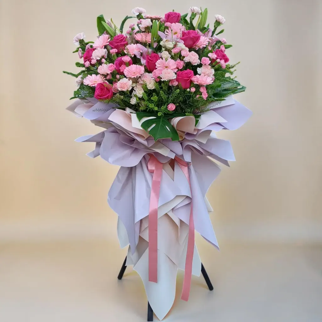 Everlasting Success lilies, rose and carnation grand opening stand with delivery in Kuala Lumpur and Selangor