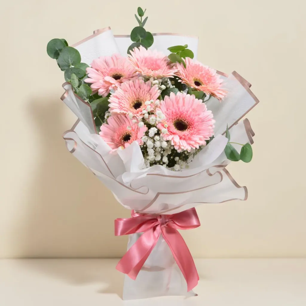 Sweet Harmony gerbera and baby breath’s hand bouquet for birthday or anniversary with delivery in Kuala Lumpur and Selangor