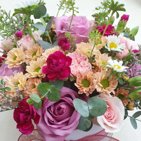 Bloom Haven rose and carnation table arrangement for birthday or anniversary with delivery in Kuala Lumpur and Selangor