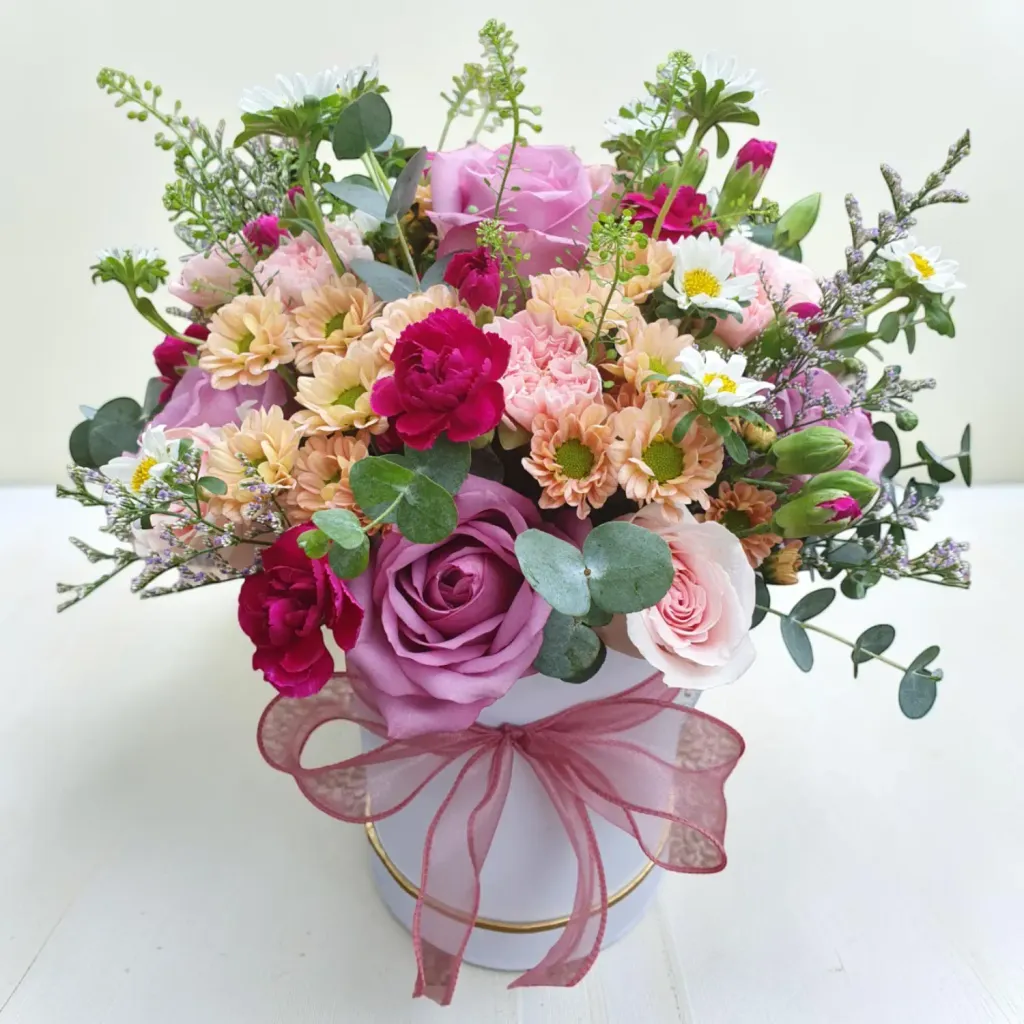 Bloom Haven rose and carnation table arrangement for birthday or anniversary with delivery in Kuala Lumpur and Selangor