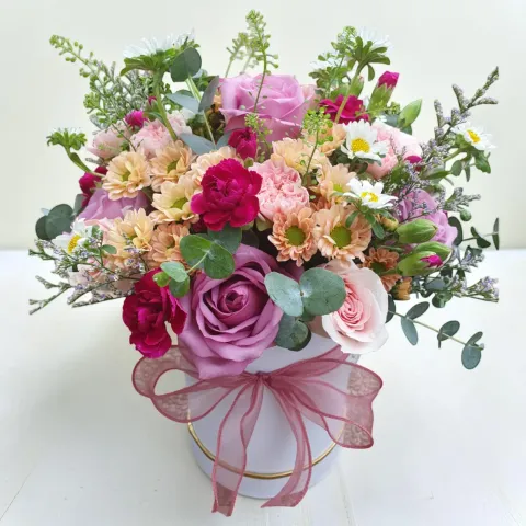 Bloom Haven rose and carnation table arrangement for birthday or anniversary with delivery in Kuala Lumpur and Selangor