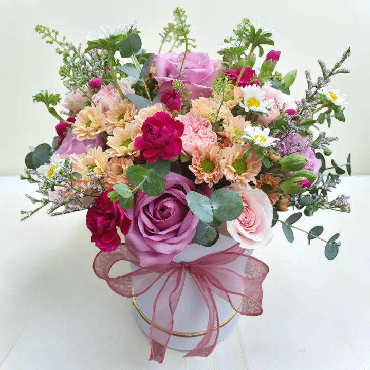 Bloom Haven rose and carnation table arrangement for birthday or anniversary with delivery in Kuala Lumpur and Selangor