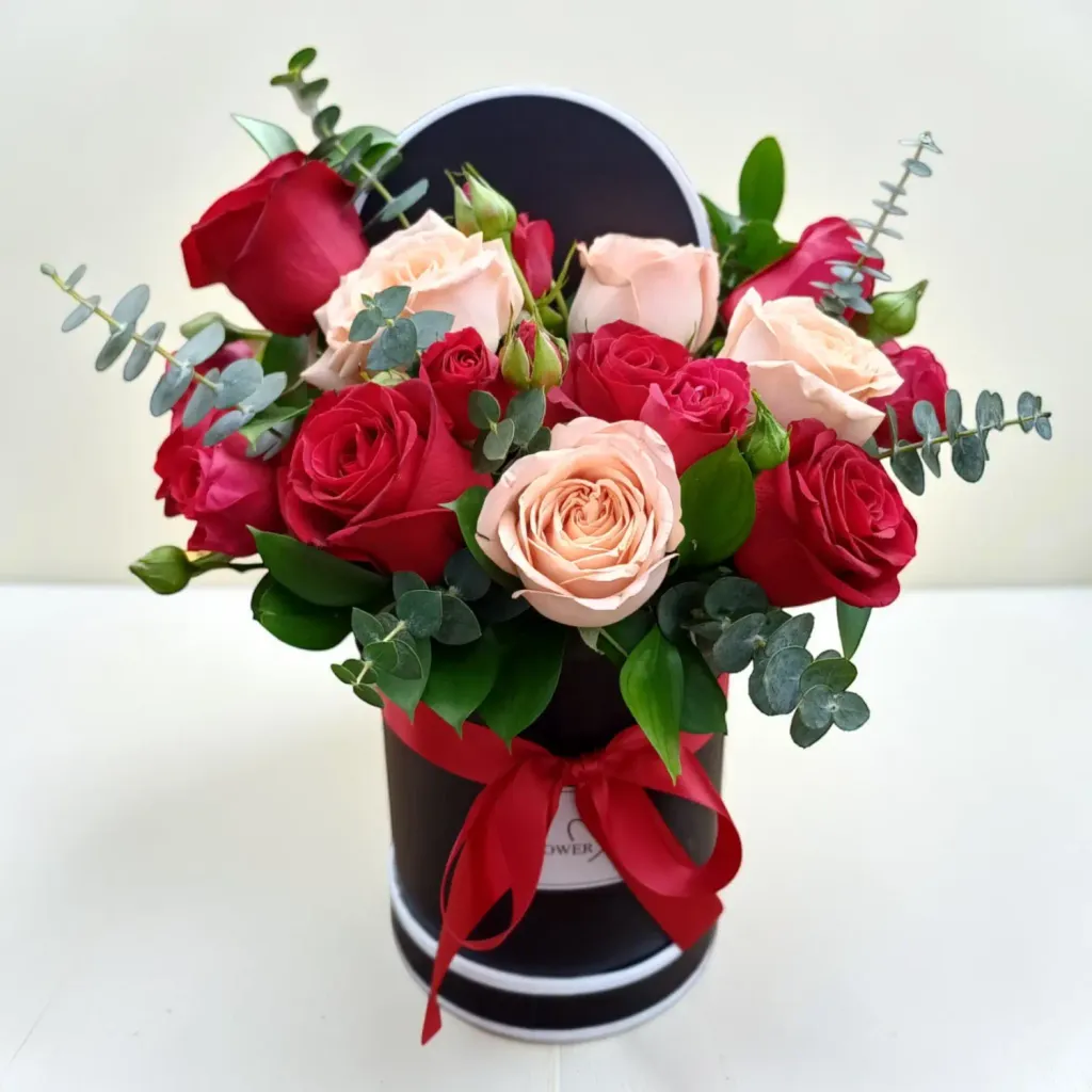 Timeless Rose Box rose and spray roses table arrangement for birthday or anniversary with delivery in Kuala Lumpur and Selangor