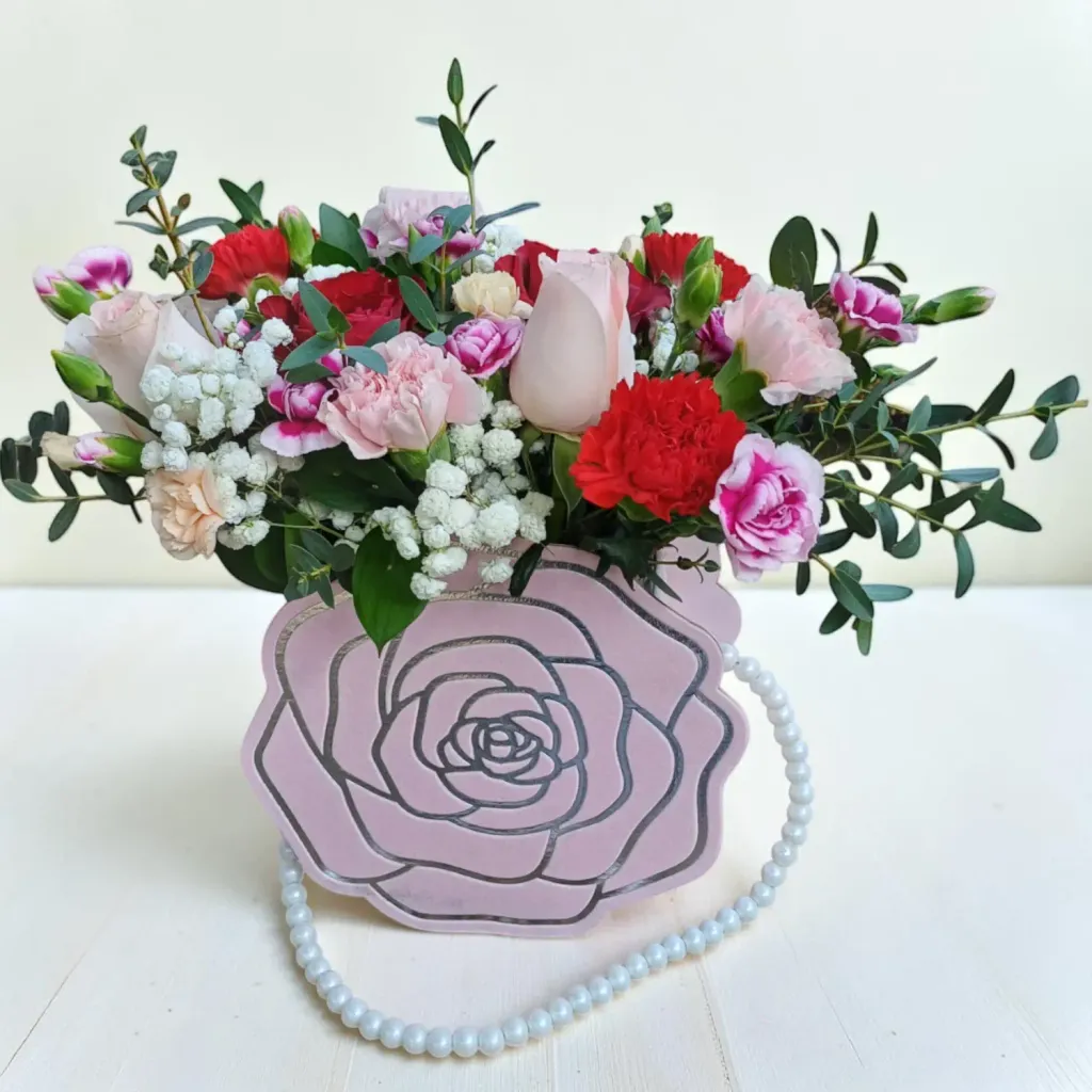 Floral Treasure rose and carnation table arrangement for birthday or anniversary with delivery in Kuala Lumpur and Selangor