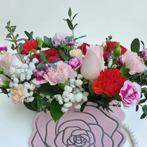 Floral Treasure rose and carnation table arrangement for birthday or anniversary with delivery in Kuala Lumpur and Selangor
