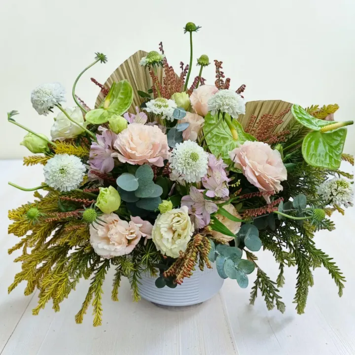 Petal Harmony alstromeria and scabiosa table arrangement for birthday or anniversary with delivery in Kuala Lumpur and Selangor