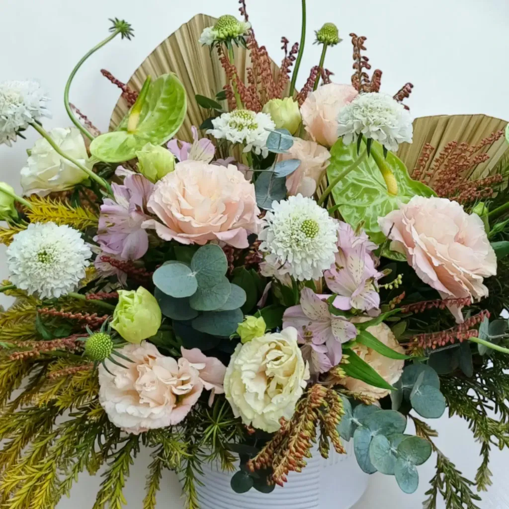 Petal Harmony alstromeria and scabiosa table arrangement for birthday or anniversary with delivery in Kuala Lumpur and Selangor