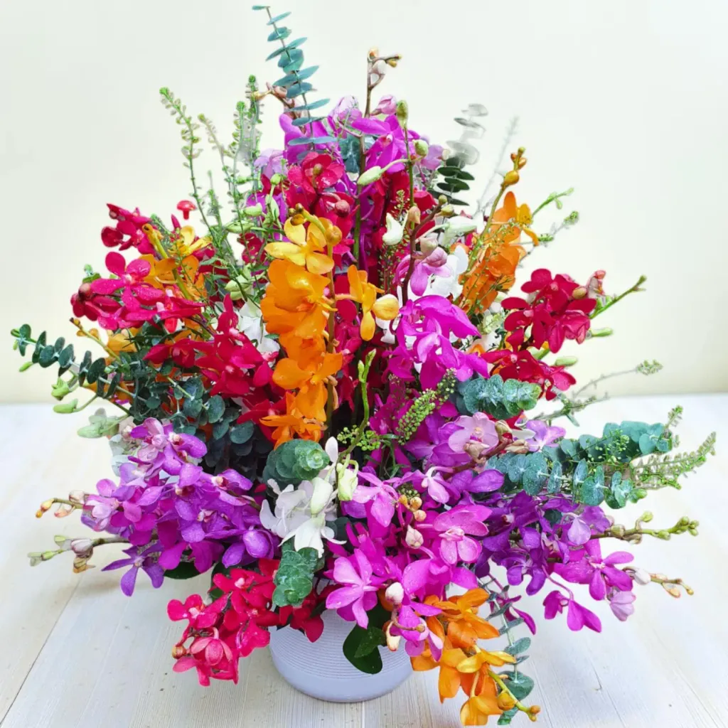 Garden Elegance orchid table arrangement for birthday or anniversary with delivery in Kuala and Selangor