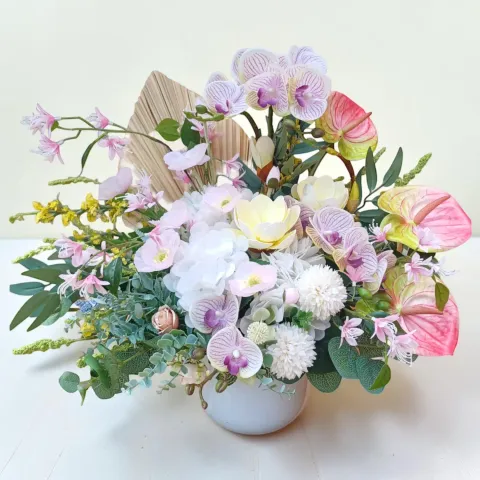 Whispering Garden artificial flowers table arrangement for birthday or anniversary with delivery in Kuala Lumpur and Selangor