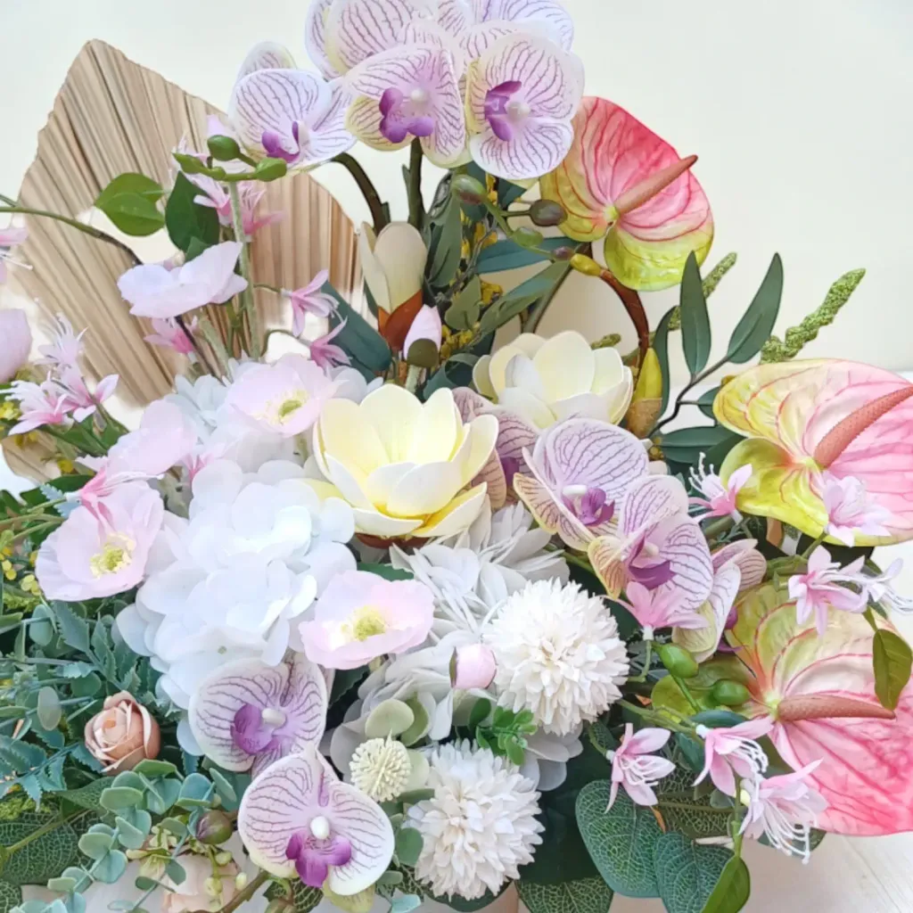 Whispering Garden artificial flowers table arrangement for birthday or anniversary with delivery in Kuala Lumpur and Selangor