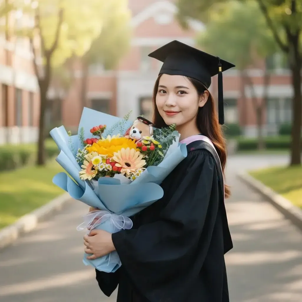 Petal Essence sunflower, gerberas, chamomile, berries and graduation bear flower bouquet for graduation with delivery across KL & Selangor