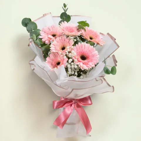 Sweet Harmony gerbera and baby breath’s hand bouquet for birthday or anniversary with delivery in Kuala Lumpur and Selangor