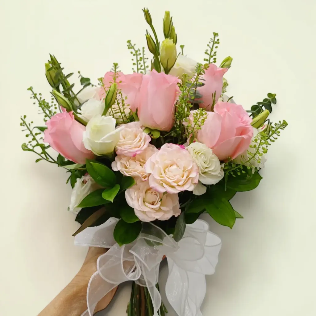 Eternal Vows rose and eustomas hand bouquet for bridal or wedding with delivery in Kuala Lumpur and Selangor