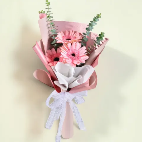 Passion Blossom gebera and eucalyptus hand bouquet for birthday or anniversary with delivery in Kuala Lumpur and Selangor