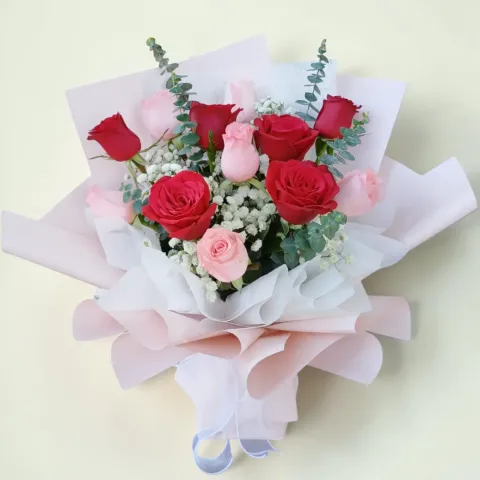 Forever Yours red and pink rose hand bouquet for birthday or anniversary with delivery in Kuala Lumpur and Selangor