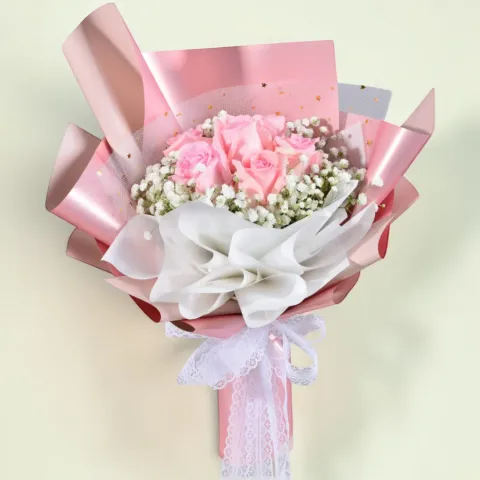 Darling Moment rose and baby’s breath hand bouquet for birthday or anniversary with delivery in Kuala Lumpur and Selangor