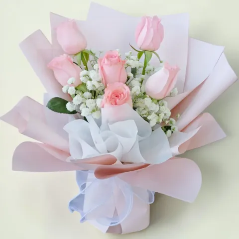 Love in Bloom rose and baby’s breath hand bouquet for birthday or anniversary with delivery in Kuala Lumpur and Selangor
