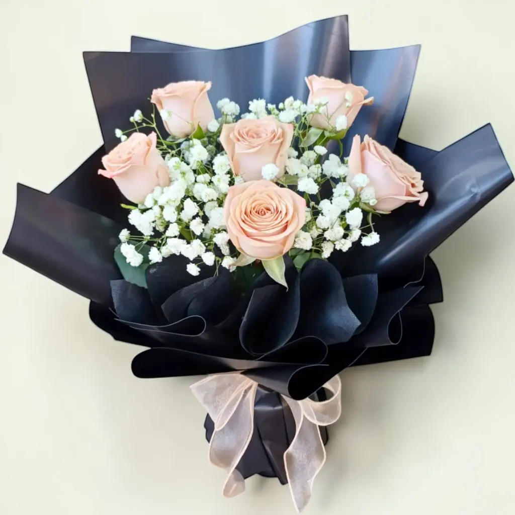 Love in Bloom rose and baby’s breath hand bouquet for birthday or anniversary with delivery in Kuala Lumpur and Selangor
