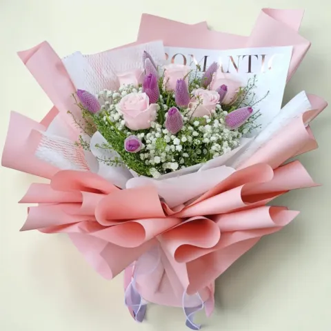 Precious Petals rose and tulip hand bouquet for birthday or anniversary with delivery in Kuala Lumpur and Selangor