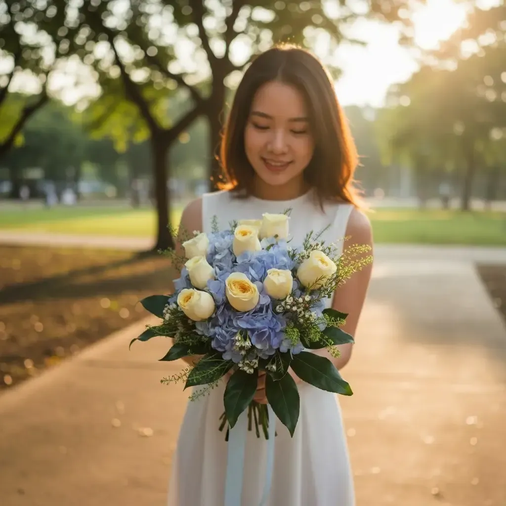 Floral Whisper rose and hydrangea hand bouquet for bridal and wedding with delivery in KL and Selangor
