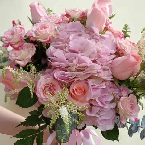 Cherished Vows rose and hydrangea hand bouquet for bridal and wedding with delivery in KL and Selangor