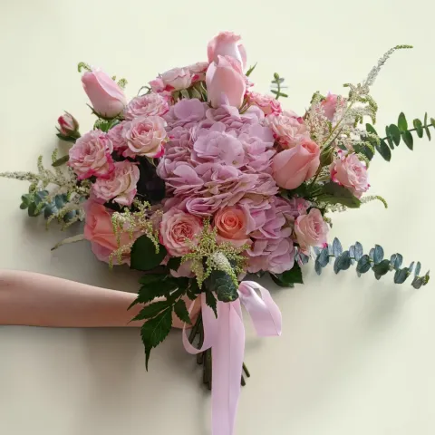 Cherished Vows rose and hydrangea hand bouquet for bridal and wedding with delivery in KL and Selangor