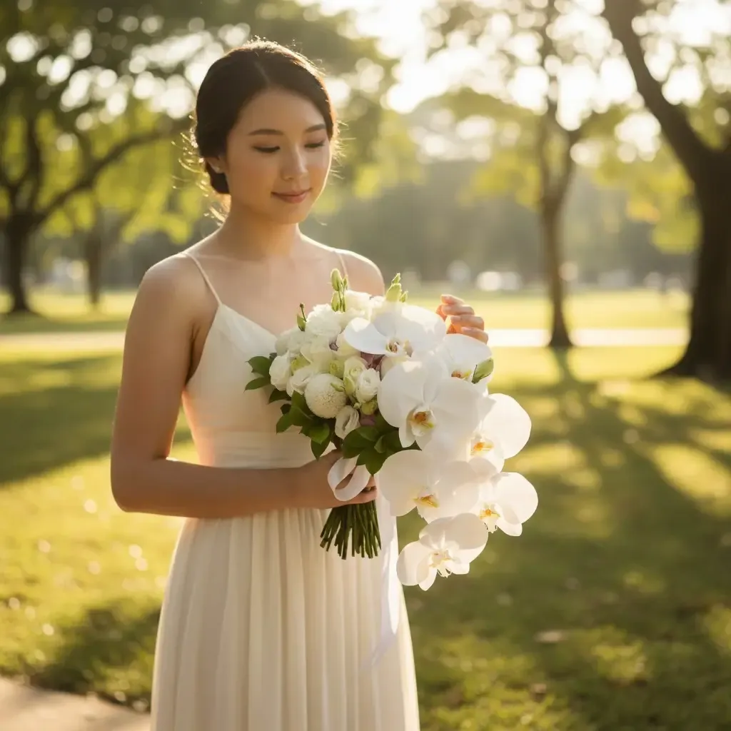 Celestial Bloom phalaenopsis orchid, rose and hydrangea hand bouquet for bridal and wedding with delivery in KL and Selangor