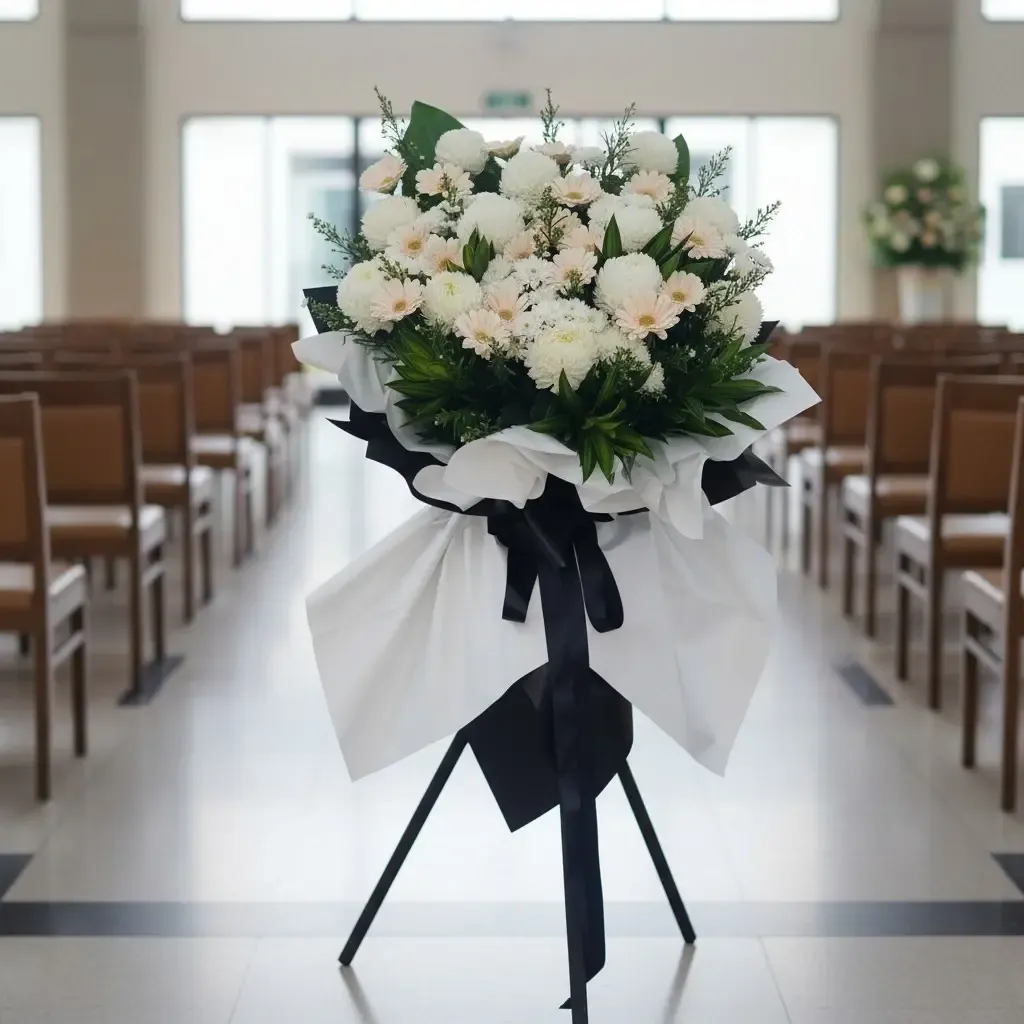 Sacred Remembrance condolence and funeral flowers sympathy stand with delivery in Kuala Lumpur and Selangor