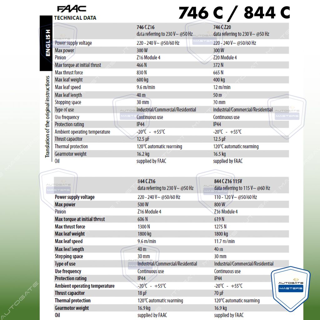 754 FAAC 844 C 746 C AC SLIDING-26