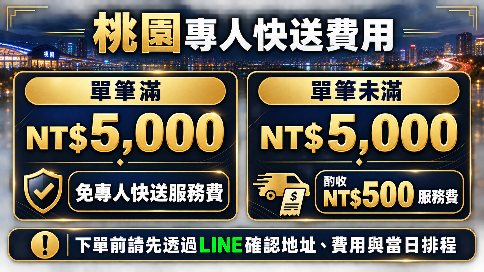 桃園專人機密快送滿5000免服務費與未滿加收500元