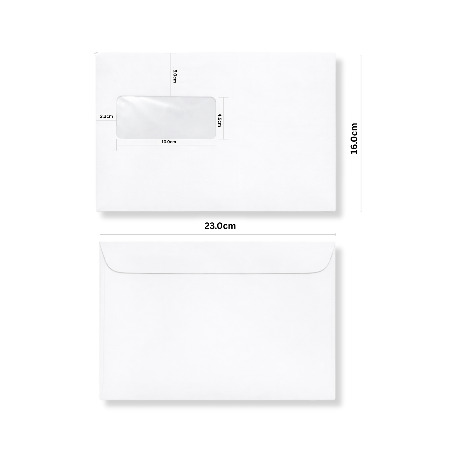 歐式平口信封-中型開窗 規格：16.0cm X 23.0cm  (4.5cm X 10.0cm) 標準型：100g