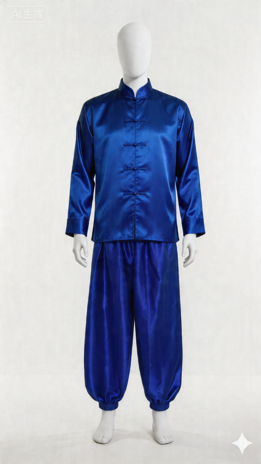 jimeng-2026-04-19-2098-将裤子套在人偶，半身唐装长袖（不要改颜色）（衣服的颜色要和裤子一样）