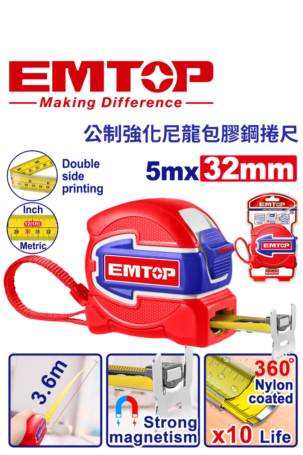 532mm公制強化尼龍包膠鋼捲尺
