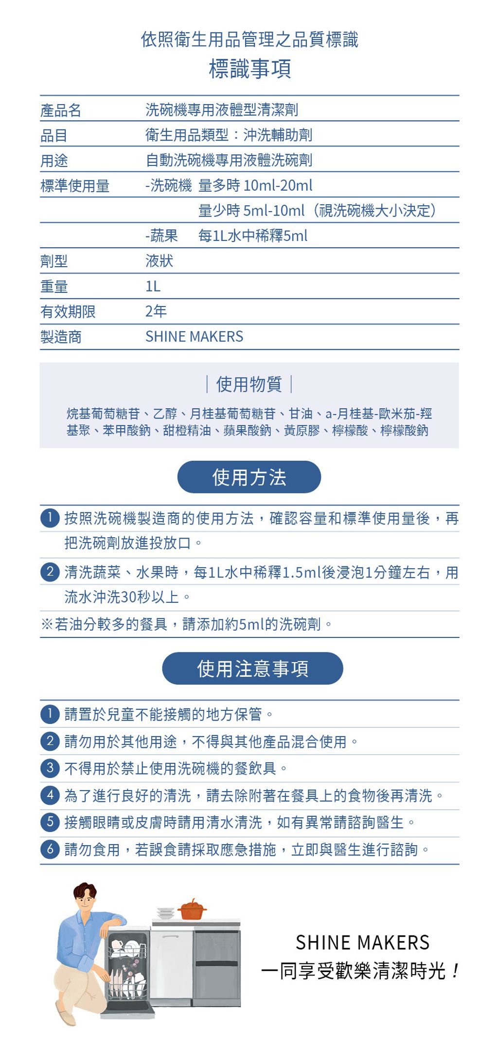 韓國 SHINE MAKERS｜洗碗機專用液體清潔劑_官網上架長條圖5