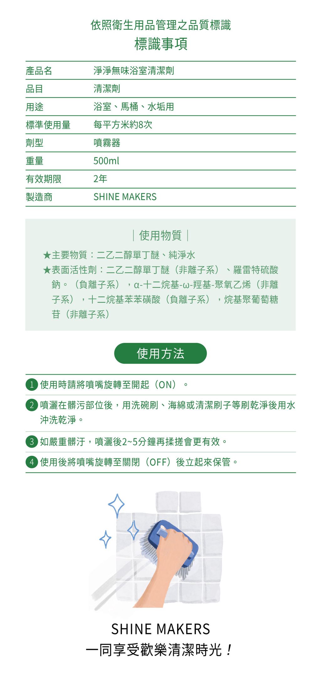 韓國 SHINE MAKERS｜淨淨無味浴室清潔劑_官網上架長條圖6