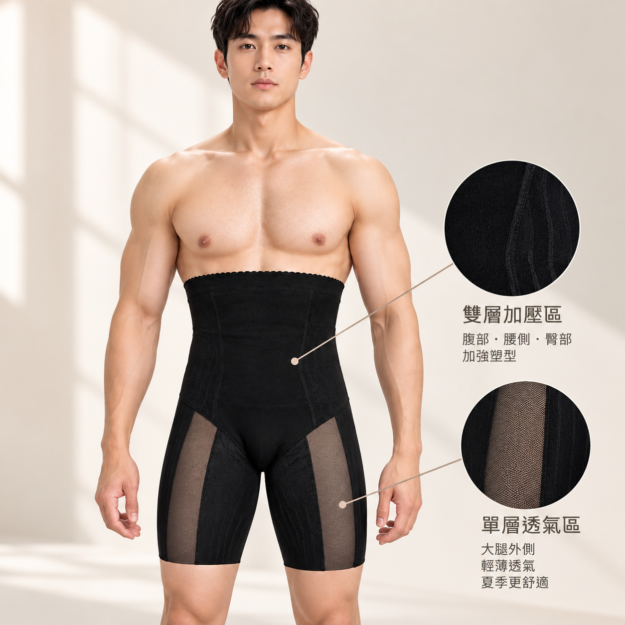 黑色高腰塑身褲透氣分區展示