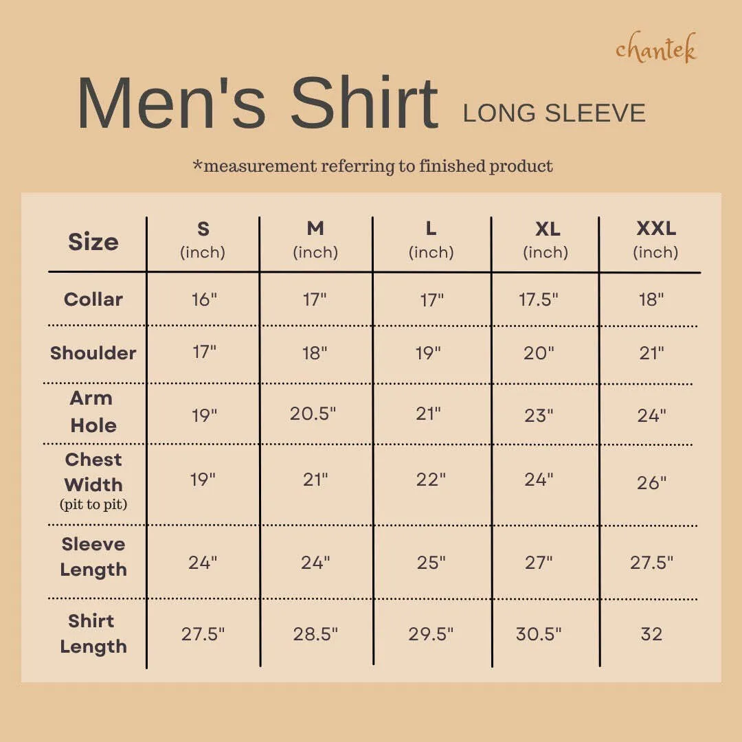 men shirt long sleeve size chart