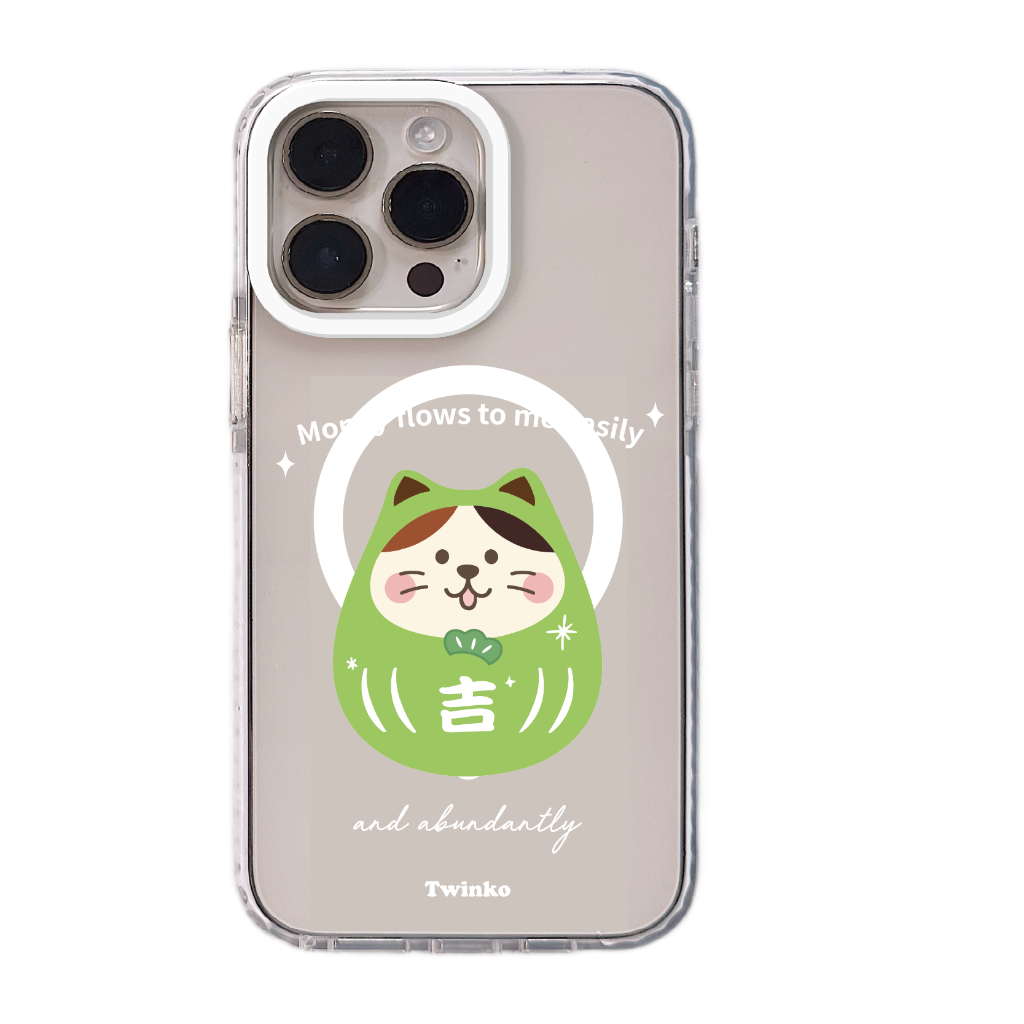 不客製-阿吉福寶喵-白圈邊條磁吸殼