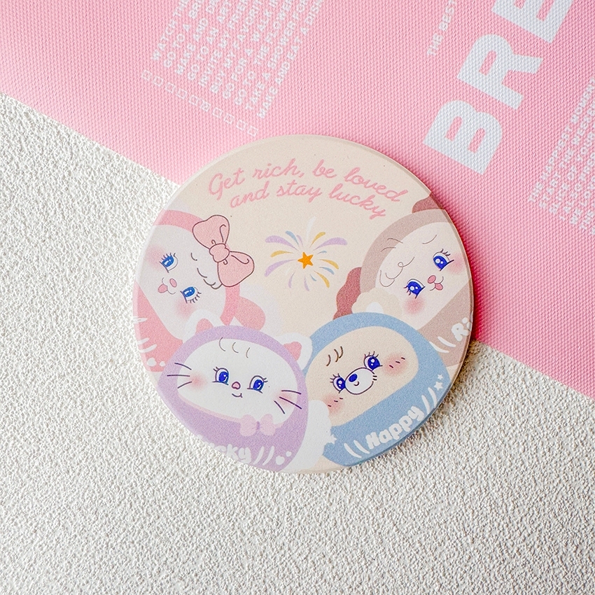 四隻兔茸茸達摩黏TT(米黃底)