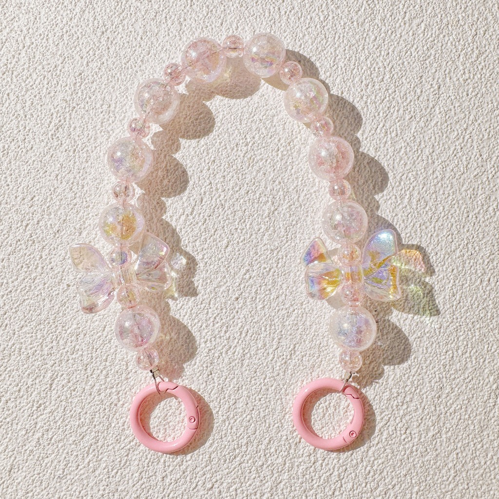 粉色人魚姬玻璃蝴蝶結鍊條