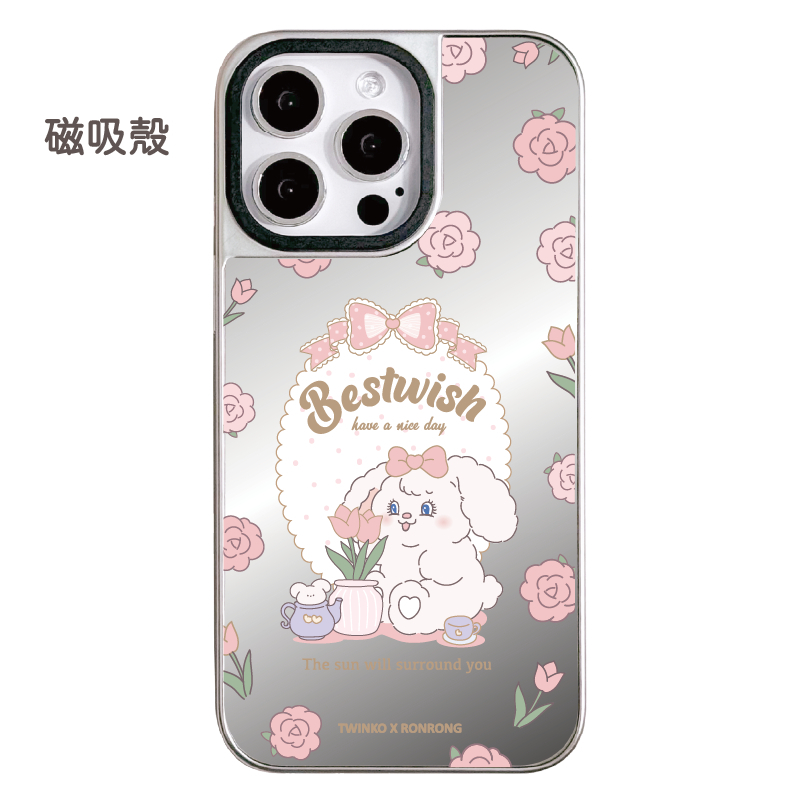 不客製-香頌玫瑰花-銀邊鏡面磁吸款