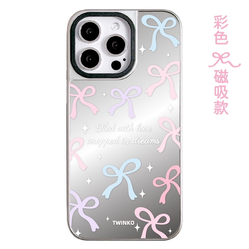不客製化-彩色蝴蝶結-銀邊鏡面磁吸款