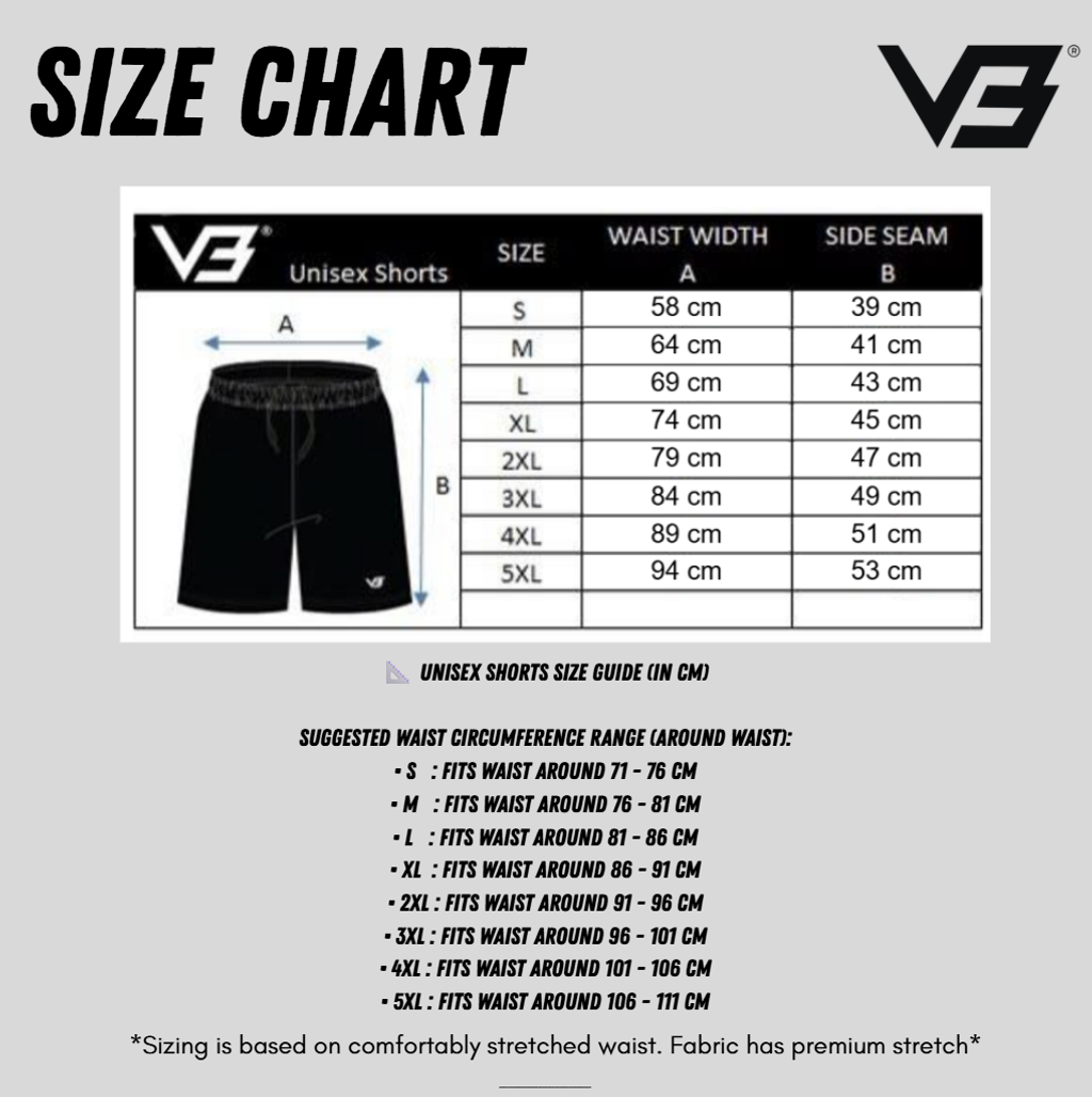 Unisex short Size chart
